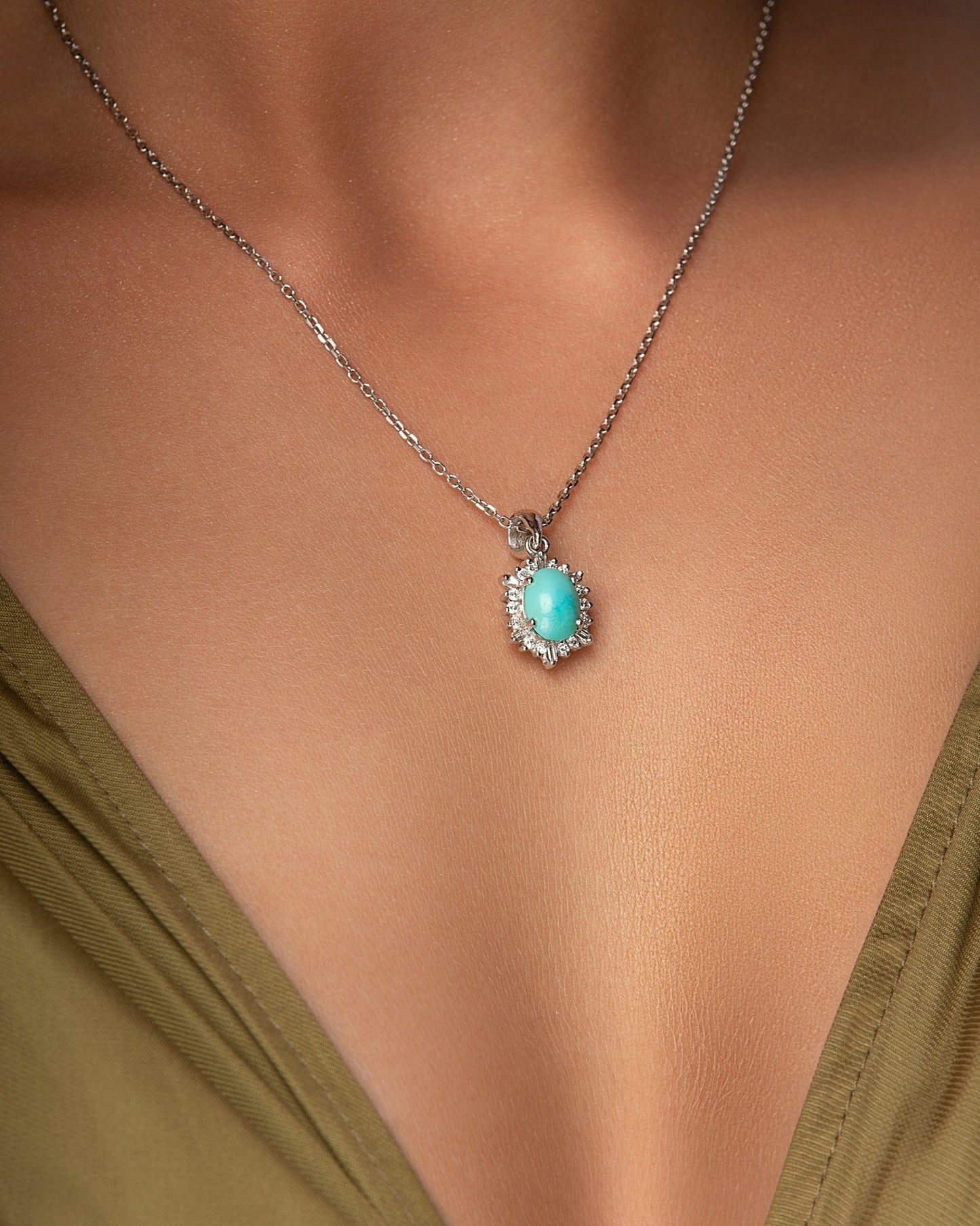 Firoozeh Classic Turquoise and Diamond Pendant, white gold - LA'AL