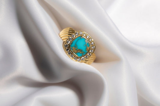 Firoozeh Dawn Turquoise and Diamond Ring, yellow gold - LA'AL