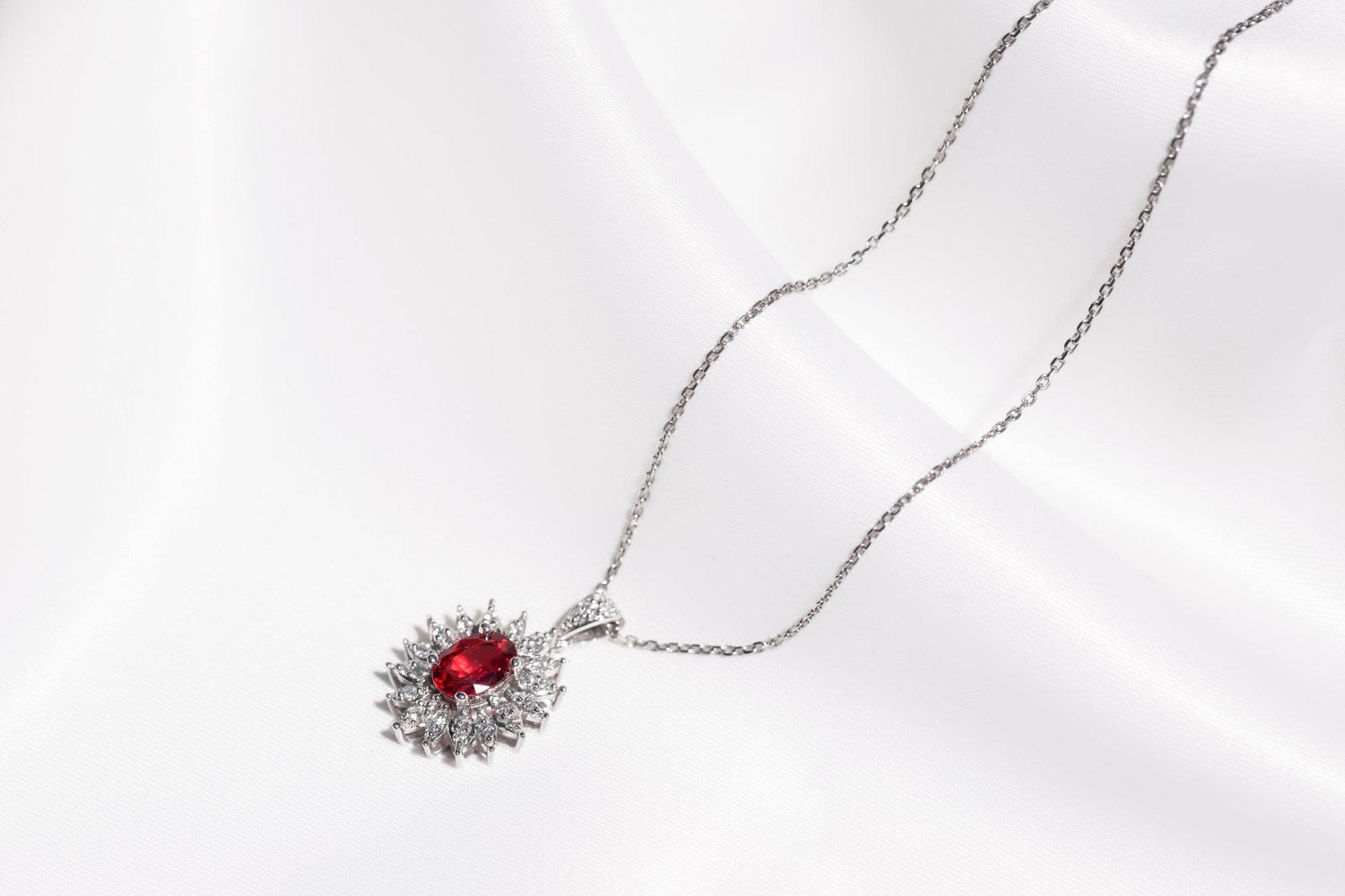 Yaghout Oval Ruby and Diamond pendant, white gold - LA'AL
