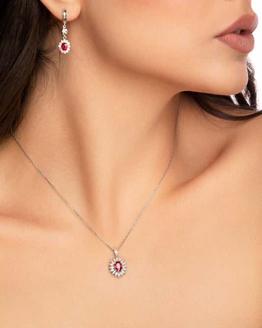Yaghout Oval Ruby and Diamond pendant, white gold - LA'AL